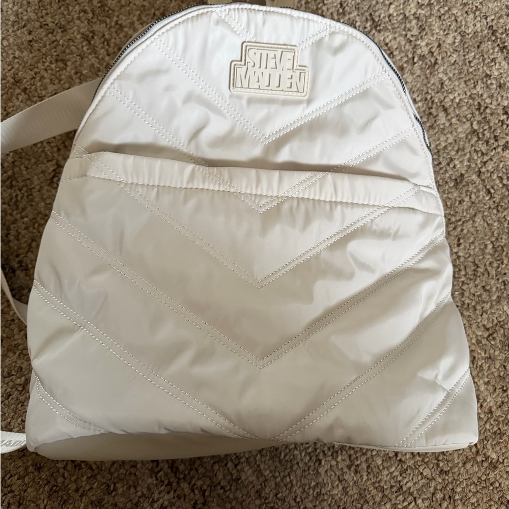 Steve Madden White Quilted Backpack